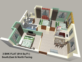 3BHK - 914 sq.ft..